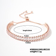 Simple and Elegant Minimalist Style Brass Crystal Rhinestone Box Chain Slider Women's Bracelets, Rose Gold, 10-1/4 inch(26cm)(VW1538-2)