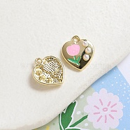 Alloy Enamel Pendants, with Resin Bead, Heart with Tulip Charm, Golden, 1.5x1.4cm(INS-PW0001-16H-01)