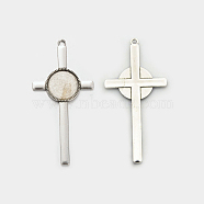 Tibetan Style Alloy Cross Pendant Cabochon Settings, Antique Silver, Flat Round Tray: 20mm, 83x40x3mm, Hole: 3mm, about 125pcs/kg(PALLOY-J494-50AS)