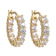 Brass Micro Pave Clear Cubic Zirconia Hoop Earrings, Long-Lasting Plated, Ring, Real 18K Gold Plated, 17.5x18.5x3mm, Pin: 0.5x1mm(EJEW-K083-42G)