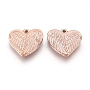 304 Stainless Steel Pendants, Heart with Wing, Rose Gold, 16x18x3.5mm, Hole: 1.5mm(STAS-E454-09RG)