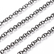 304 Stainless Steel Rolo Chains, Belcher Chain, with Spool, Unwelded, Electrophoresis Black, Links: 3.5x0.6mm, about 32.8 Feet(10m)/roll(CHS-L025-01A-B)