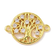 Real 18K Gold Plated Brass Micro Pave Cubic Zirconia Connector Charms, Flat Round with Tree Links, Clear, 12x16x2mm, Hole: 1mm(KK-L209-046G-01)