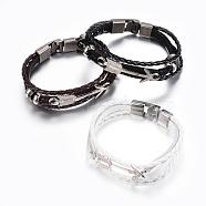 Leather Cord Multi-strand Bracelets, with Alloy Finding, Mixed Color, 8-1/4 inch(210mm), 11x3mm(BJEW-P169-I)