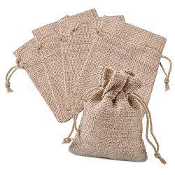Burlap Packing Pouches Drawstring Bags, Dark Khaki, 9x7cm(ABAG-Q050-7x9-01)