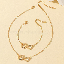 Heart & Infinity Alloy Pendant Necklaces & Link Bracelets Sets for Women, Golden, 370mm(FS-WG1C2CC-01)