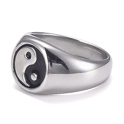 304 Stainless Steel Finger Rings, Yin Yang Ring, with Enamel, Gossip, Stainless Steel Color, US Size 7(17.3mm)(STAS-H101-01P-7)