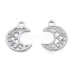 Non-Tarnish 201 Stainless Steel Pendants, Hollow, Moon with Star, Stainless Steel Color, 19x15x1mm, Hole: 1.8mm(STAS-N098-224P)