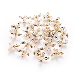 Brass Charms, with Cubic Zirconia, Fly, Nickel Free, Real 18K Gold Plated, 9.5x12x3mm, Hole: 1mm(KK-I649-35G-NF)