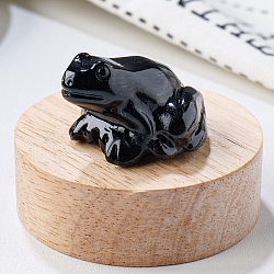 Natural Obsidian Carved Healing Frog Figurines, Reiki Energy Stone Display Decorations, 37x32x25mm(PW-WG28161-18)
