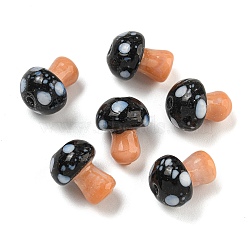 Handmade Lampwork Beads, Mushroom, Black, 13x10mm, Hole: 1.6mm(LAMP-F034-01C)