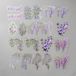 20Pcs Flower PET Decorative Stickers, for DIY Scrapbooking, Purple, 36~80x53~84x0.1mm(DIY-WH20055-078A)