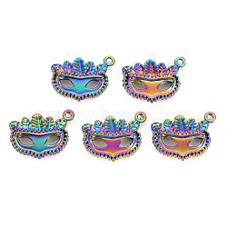 Rainbow Color Alloy Pendants, Cadmium Free & Nickel Free & Lead Free, Masquerade Mask, 21.5x16x4mm, Hole: 1.6mm(PALLOY-S180-270-NR)