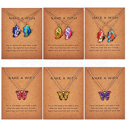 6Pcs Butterfly Pendant Necklaces for Women, Adjustable Alloy Enamel Charms Necklace Gifts for Lovers Christmas Birthday, Golden, 18.11 inch(46cm)(JN1066A)