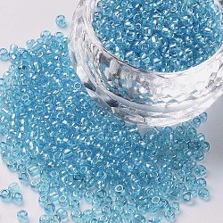 Glass Seed Beads, Trans. Colours Lustered, Round, Light Cyan, 2mm, Hole: 1mm, 3333pcs/50g, 50g/bag, 18bags/2pounds(SEED-US0003-2mm-103)