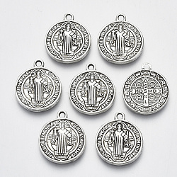 (TIBEB-A9489-AS-FF) Tibetan Style Alloy Pendants, Saint Benedict Medal, Cadmium Free & Lead Free, Flat Round, Antique Silver, 20x17x2mm, Hole: 1.6mm, about 400pcs/1000g(TIBEP-N005-12AS-RS)