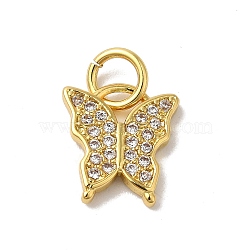 Brass Micro Pave Cubic Zirconia Pendants, Lead Free & Cadmium Free, Long-Lasting Plated, Butterfly, Real 18K Gold Plated, 10x9x1.5mm(KK-H487-14G)