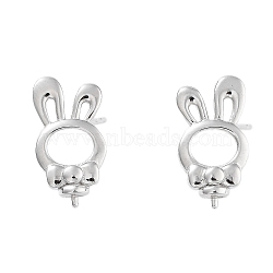 925 Sterling Silver Stud Earrings Findings, Rabbit with Bowknot , Real Platinum Plated, 15x8mm, Pin: x11mm and 0.6mm(EJEW-B038-07P)