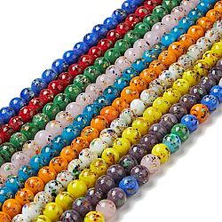 Handmade Lampwork Beads Strand, Round, Mixed Color, 10x9~10mm, Hole: 1.2mm, about 40pcs/strand, 14.76 inch(37.5cm)(LAMP-C008-02)