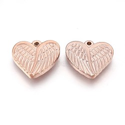 304 Stainless Steel Pendants, Heart with Wing, Rose Gold, 16x18x3.5mm, Hole: 1.5mm(STAS-E454-09RG)