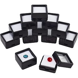 Plastic Loose Diamond Display Boxes, with Clear Glass Cover and Sponge Inside, for Gemstone, Jewelry Storage, Square, Black, 3x3x1.65cm, Inner Diameter: 2.4x2.4x0.8cm(CON-WH0087-55A)