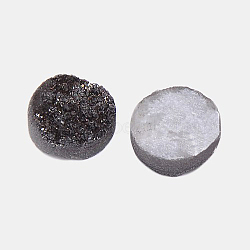 Electroplate Natural Druzy Crystal Cabochons, Flat Round, Dyed, Black, 10x3~6mm(G-L047-10mm-03)