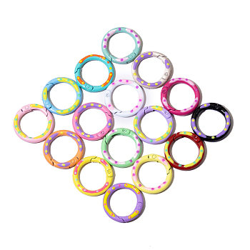 Spray Painted Alloy Spring Gate Ring, Polka Dot Pattern, Ring, Random Color, 25x3.7mm