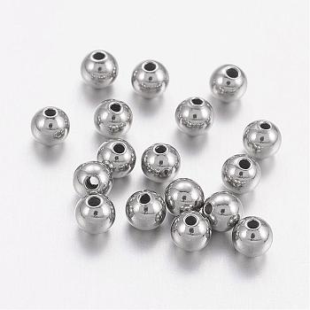 201 Stainless Steel Beads, Solid Round, Stainless Steel Color, 4mm, Hole: 1.2mm