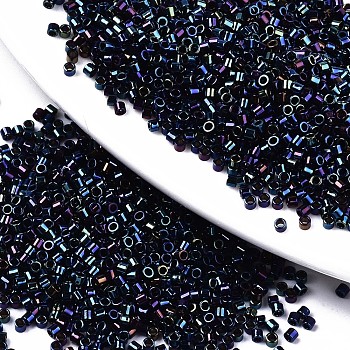 11/0 Grade A Glass Seed Beads, Cylinder, Uniform Seed Bead Size, Rainbow Plated, Prussian Blue, 1.5x1mm, Hole: 0.5mm, about 20000pcs/bag