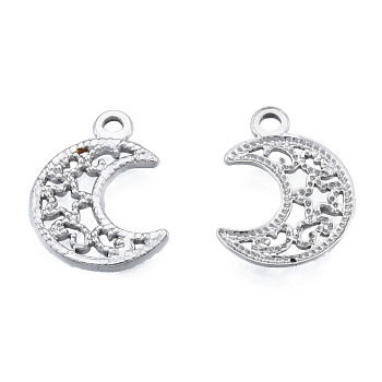 201 Stainless Steel Pendants, Hollow, Moon with Star, Stainless Steel Color, 19x15x1mm, Hole: 1.8mm