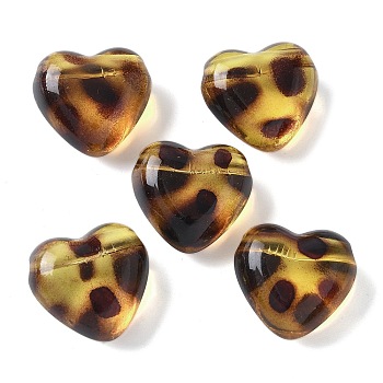 Resin Beads, with Leopard Print Pattern, Heart, 17x18x9mm, Hole: 2mm