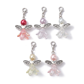 Angel Acrylic Pendant Decorations, with Alloy Lobster Claw Clasps, Mixed Color, 46mm