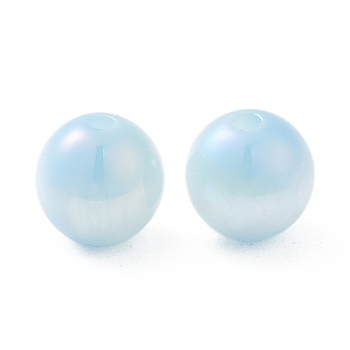 Iridescent Opaque Resin Beads, Candy Beads, Round, Light Sky Blue, 10x9.5mm, Hole: 1.8mm