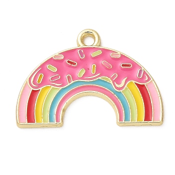 Alloy Enamel Pendants, Golden, Rainbow with Donut, 19.5x28x1.5mm, Hole: 2mm
