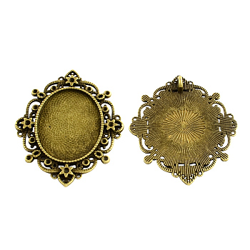 Tibetan Style Alloy Rhinestone & Oval Tray Cabochon Settings, Cadmium Free & Lead Free, Oval, Antique Bronze, Tray: 40x30mm,65x52x2.5mm, Hole: 4mm, about 65pcs/1000g
