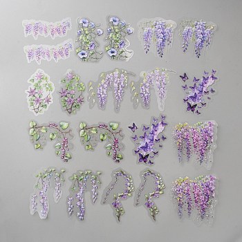 20Pcs Flower PET Decorative Stickers, for DIY Scrapbooking, Purple, 36~80x53~84x0.1mm