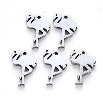 304 Stainless Steel Pendants, Laser Cut, Flamingos Shape, Stainless Steel Color, 15.5x11x1mm, Hole: 1.2mm