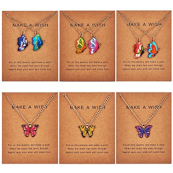 6Pcs Butterfly Pendant Necklaces for Women, Adjustable Alloy Enamel Charms Necklace Gifts for Lovers Christmas Birthday, Golden, 18.11 inch(46cm)