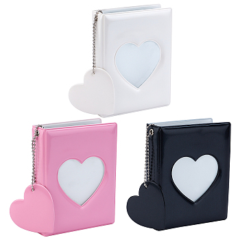 3 Books 3 Colors 32-Pocket 3 Inch PVC Mini Photo Albums, Hollow Heart Cover Photocard Cellection Albums, with Chains & Heart Pendants, Rectangle, Mixed Color, 11x8.45x2.55cm, Pocket: 93.5x61.5mm, 1 book/color