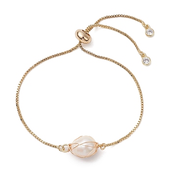 Freshwater Pearl  Slider Ring, with Brass Box Chain, Golden, Inner Diameter: 2-3/4 inch(7cm)