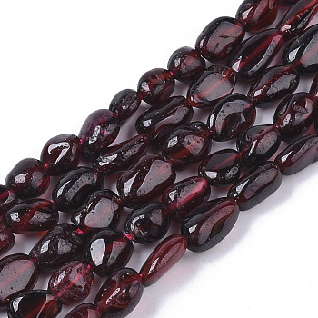 Natural Garnet Beads Strands, Tumbled Stone, Nuggets, 6~10x5~7x2.5~5mm, Hole: 0.6mm, about 56~58pcs/strand, 15.94 inch(40.5cm)