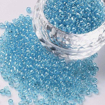 Glass Seed Beads, Trans. Colours Lustered, Round, Light Cyan, 2mm, Hole: 1mm, 3333pcs/50g, 50g/bag, 18bags/2pounds