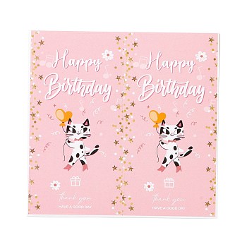 Rectangle Happy Birthday Theme Paper Stickers, Self Adhesive Sticker Labels, for Envelopes, Bubble Mailers and Bags, Cat Pattern, 10.3x10.7x0.01cm, 50pcs/bag