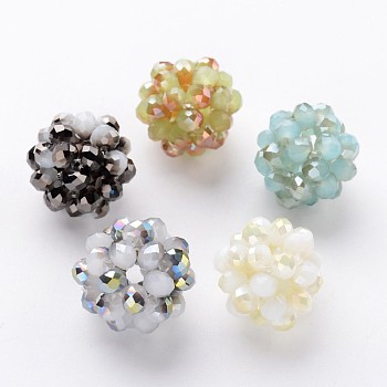 Hand Knitting Electroplate Glass Cluster Beads, Faceted Round, Mixed Color, 14~16mm, Hole: 2~3mm