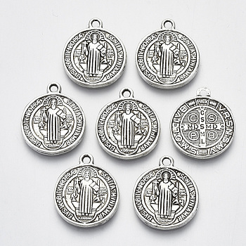 (TIBEB-A9489-AS-FF) Tibetan Style Alloy Pendants, Saint Benedict Medal, Cadmium Free & Lead Free, Flat Round, Antique Silver, 20x17x2mm, Hole: 1.6mm, about 400pcs/1000g
