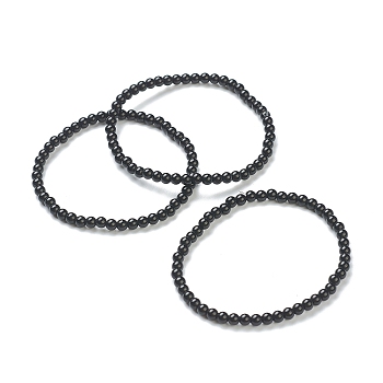 Glass Beaded Stretch Bracelets, Round, Black, Beads: 4~5mm, Inner Diameter: 2-1/4 inch(5.65cm)