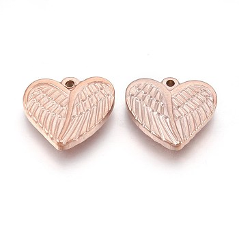 304 Stainless Steel Pendants, Heart with Wing, Rose Gold, 16x18x3.5mm, Hole: 1.5mm