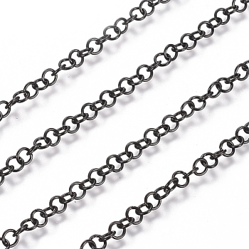 304 Stainless Steel Rolo Chains, Belcher Chain, with Spool, Unwelded, Electrophoresis Black, Links: 3.5x0.6mm, about 32.8 Feet(10m)/roll
