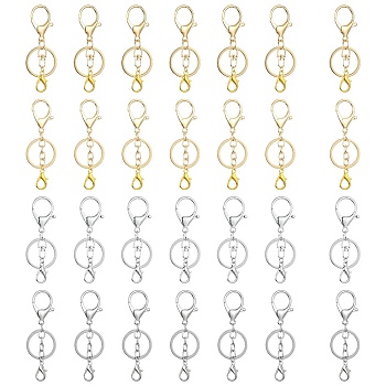 20Pcs 4 Style Alloy Key Rings, with Lobster Claw Clasps, Platinum & Golden, 7.5~8cm, 5pcs/style