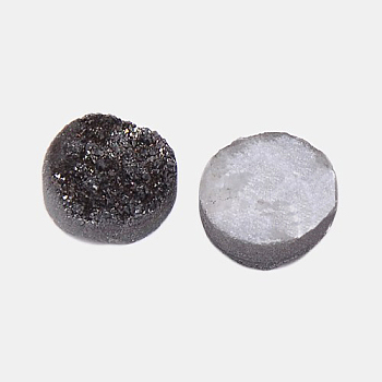 Electroplate Natural Druzy Crystal Cabochons, Flat Round, Dyed, Black, 10x3~6mm